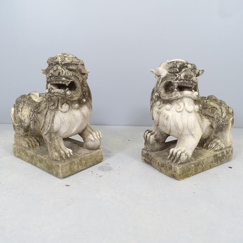 2624 - A pair of weathered carved stone Chinese dogs of Fo. 36x40cm