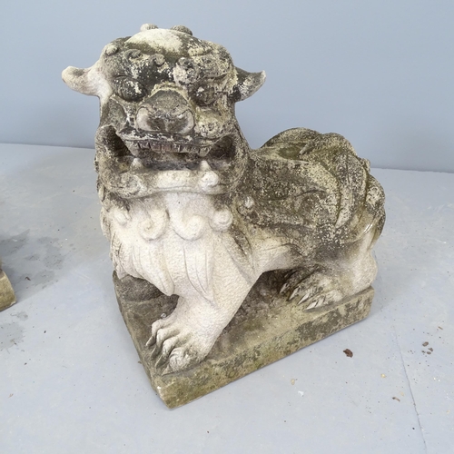 2624 - A pair of weathered carved stone Chinese dogs of Fo. 36x40cm