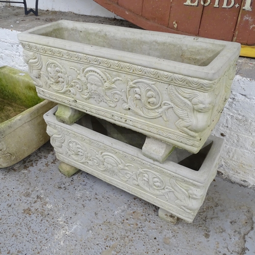 2628 - A pair of rectangular stone garden planters. 73x34x24cm.