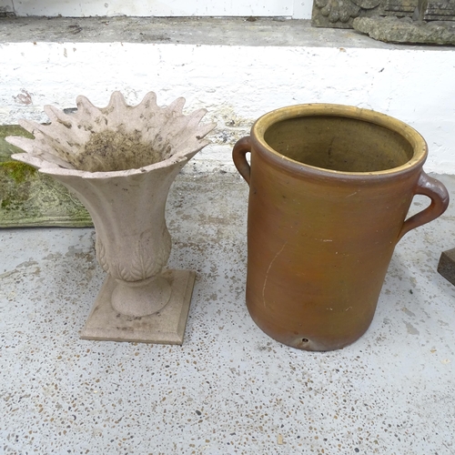 2630 - A large terracotta urn, 52x52x38cm, and a plastic planter. (2)