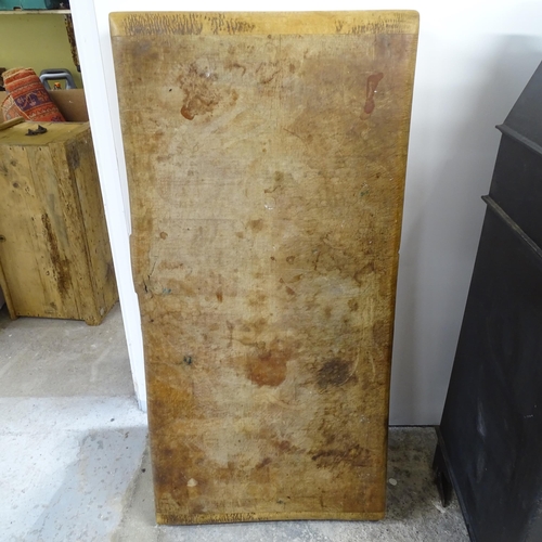 2646 - An antique butcher's block (lacking stand). 60x125x17cm