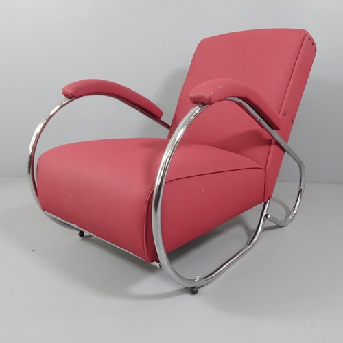 2055 - A 1930s modernist Art Deco tubular steel lounge chair, attributed to PEL, later upholstery.