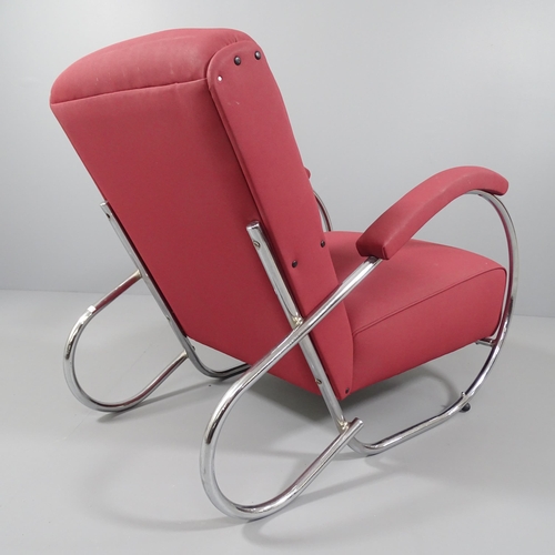 2055 - A 1930s modernist Art Deco tubular steel lounge chair, attributed to PEL, later upholstery.