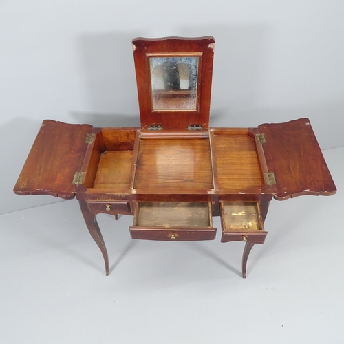 2066 - An French mahogany dressing table, with lifting mirrored top and inlaid decoration. Dimensions  (clo... 