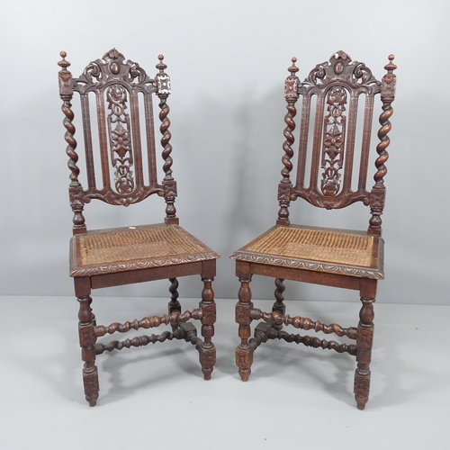 2072 - A pair of antique cane seated Carolean-style hall chairs.