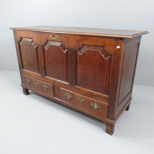 2078 - An antique oak mule chest. 149x92x55cm.