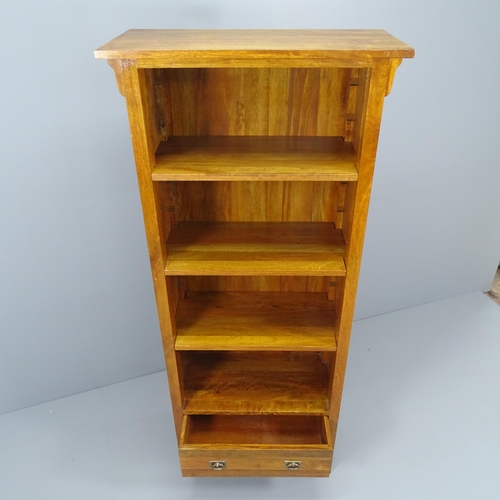 2080 - A modern hardwood open bookcase with three adjustable shelves and drawer under. 75x170x35cm