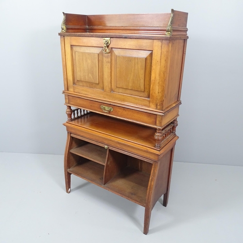 2088 - A Victorian walnut Aesthetic writing cabinet, the fitted fall front over single drawer with lower ta... 