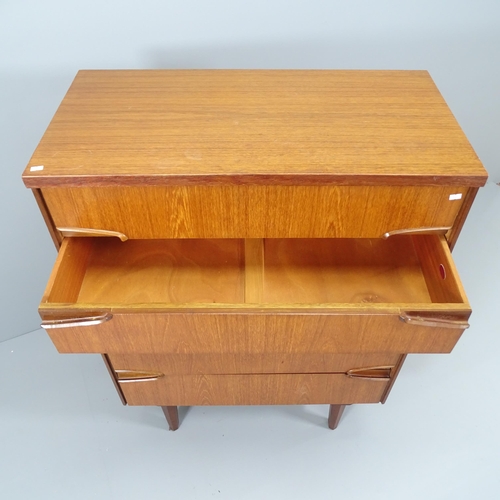 2096 - A mid-century teak chest of five long drawers, with label for Remploy. 85x117x43cm