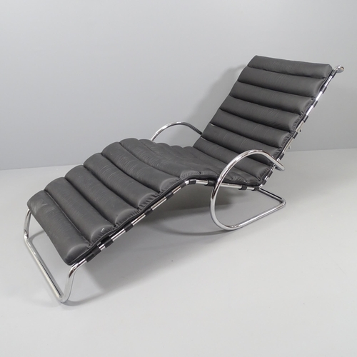 2105 - A Bauhaus style lounger in black leather and chrome tubular steel in the manner of Mies van der Rohe... 