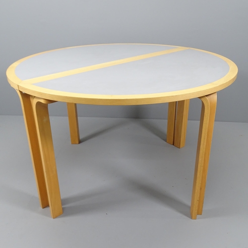 2113 - A Danish circular dining table in two demi-lune parts with bent ply legs by Rud Thygesen and Johnny ... 