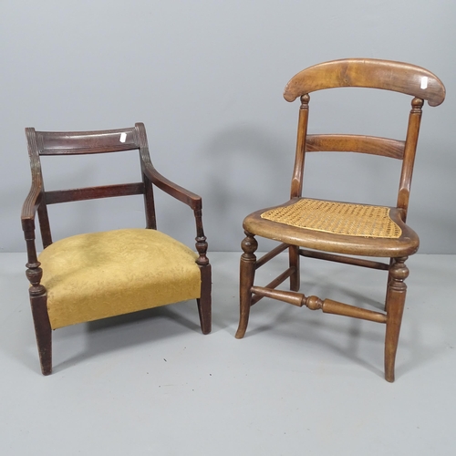 2121 - A child's mahogany cane seated chair, Height 60cm, and another child's chair. (2)