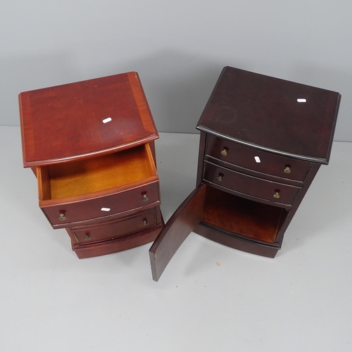 2127 - A pair of modern mahogany pot cupboards, with two drawers above single cupboard door. 38x68x32cm.