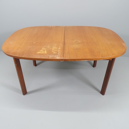 2143 - A mid-century G-plan teak drawer leaf dining table. With maker's label. 153 (extending to 199)x73x10... 