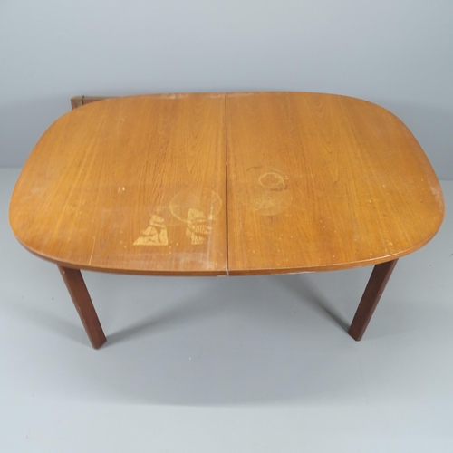 2143 - A mid-century G-plan teak drawer leaf dining table. With maker's label. 153 (extending to 199)x73x10... 