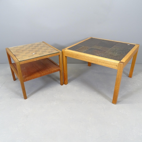 2658 - A mid-century teak square games-top two-tier coffee table with inset glass top, 50x46cm and a modern... 