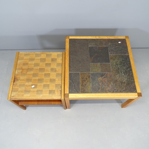 2658 - A mid-century teak square games-top two-tier coffee table with inset glass top, 50x46cm and a modern... 