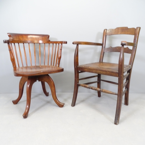 2668 - An early 20th century mahogany swivel desk chair, and another antique chair (2)