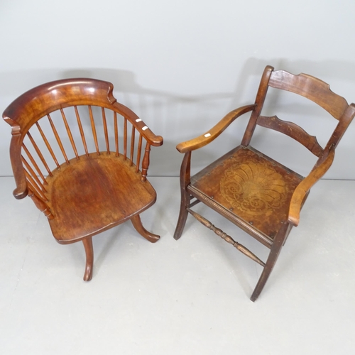 2668 - An early 20th century mahogany swivel desk chair, and another antique chair (2)