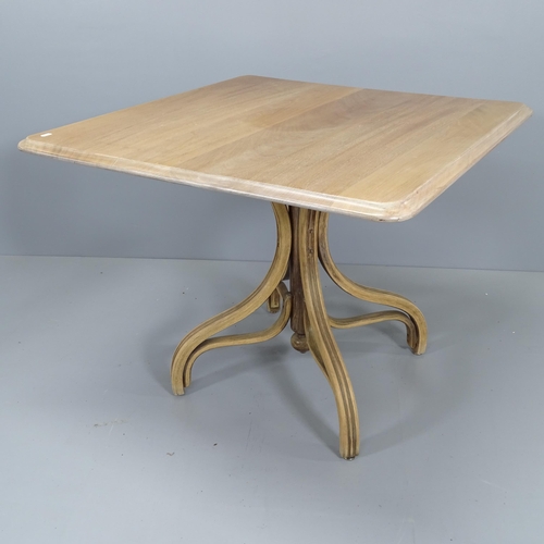 2205 - A modern limed-oak effect square top table on bentwood base. 91x74cm.