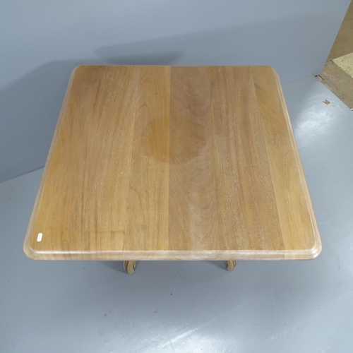 2205 - A modern limed-oak effect square top table on bentwood base. 91x74cm.