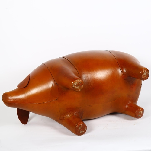 24 - A large tan leather figural pig footstool, in the manner of Liberty, unmarked, L68cm, H39cm