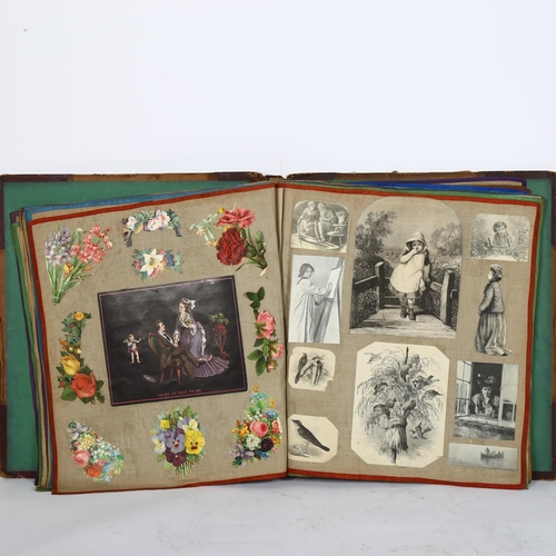 51 - A fine Victorian bound scrapbook, the front cover to the book dated 1876, the coloured bound linen p... 