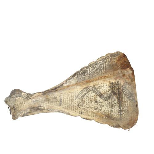 63 - A bone scapula scrimshaw, L31cm