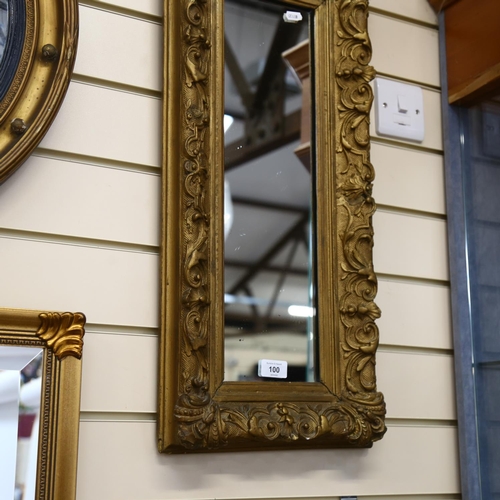 100 - A giltwood and gesso rectangular wall mirror, L68cm