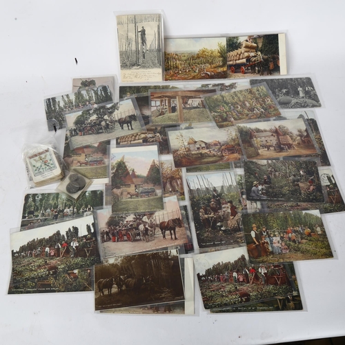 111 - A collection of early 20th century postcards, depicting hop picking and pickers, generally Kent scen... 