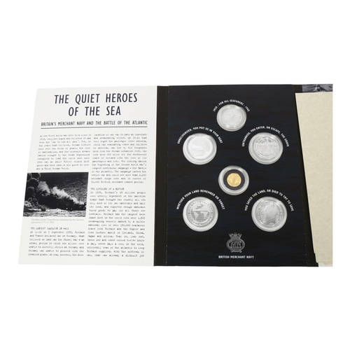 116 - 2016 The Battle of the Atlantic, 1939-1945 gold and silver coin set, comprising 5 silver coins and 2... 