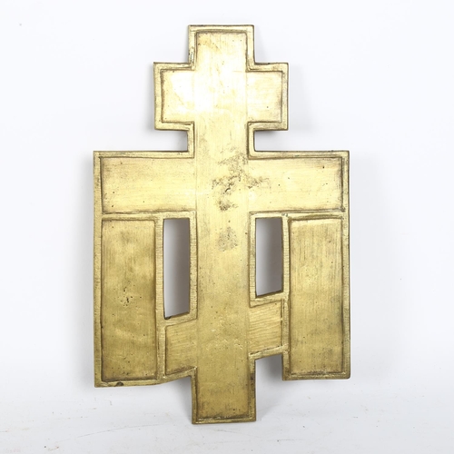 124 - An ornate cast-bronze Russian Orthodox Christian cross, L23cm