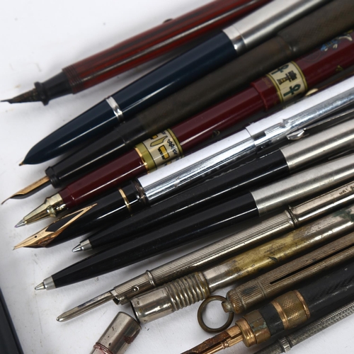 126 - A collection of various pens, including a Delarau & Company Onoto The Pen 14ct gold nib, Parker pens... 