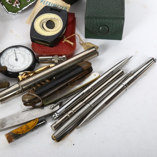 150 - A box of interesting items, to include a Johnnie Walker & Sons Ltd optic, pens, Russian enamel salt,... 