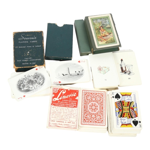 156 - A set of Linette playing cards, Teuila fortune telling cards, and a set of souvenir playing cards pr... 