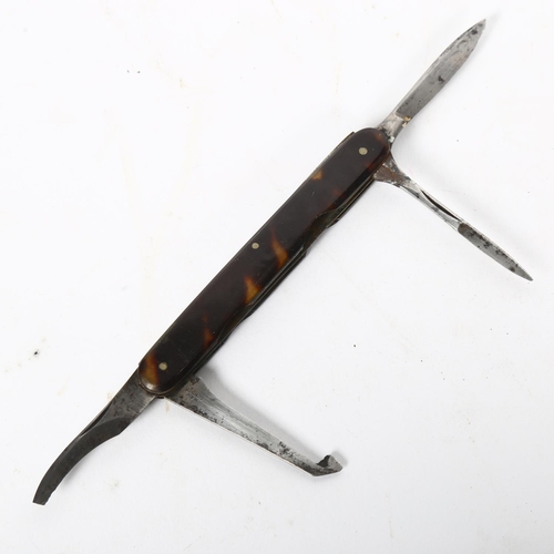 157 - An Antique tortoiseshell-handled veterinary knife with 4 blades, by Maw of London