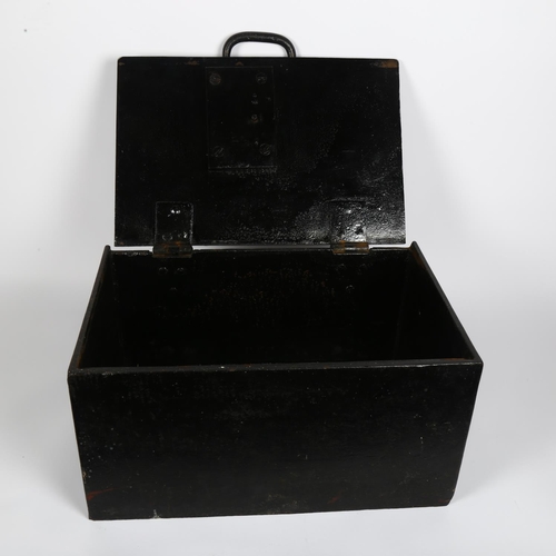 161 - A Victorian military cast-iron strong box with carrying handles, W45cm, H22.5cm, overall D32cm (no k... 