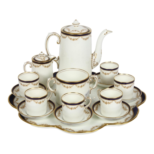 166 - An Ainsley coffee service for 6 people, including coffee pot, cream jug and sugar, on fitted shaped ... 