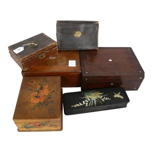 178 - A collection of Victorian and other boxes, Oriental lacquered glove box, jewel box etc (6)