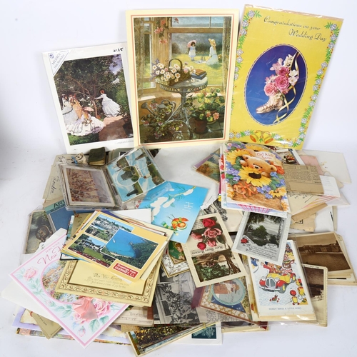 94 - A large quantity of Vintage postcards, cigarette cards and ephemera (boxful)