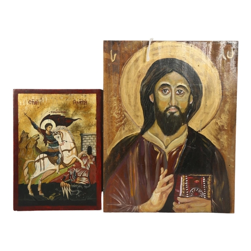 191 - 2 painted wood icons, tallest 39cm