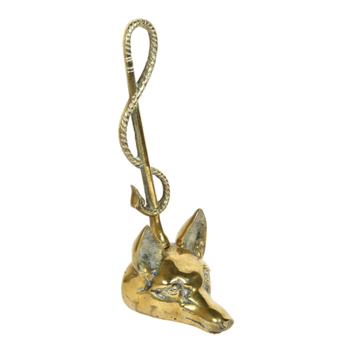 197 - A brass doorstop in the form of a fox's head, H38cm