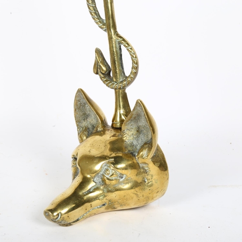 197 - A brass doorstop in the form of a fox's head, H38cm