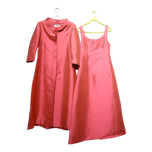 204 - CURIEL MILANO - a pink silk overcoat and evening dress, 60s/70s, retailed by Debenhams and Freebody,... 