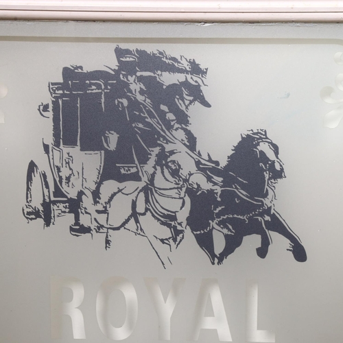 208 - A large Antique pine framed window, with printed design for the Royal Mail Coach And Horses, 104cm x... 