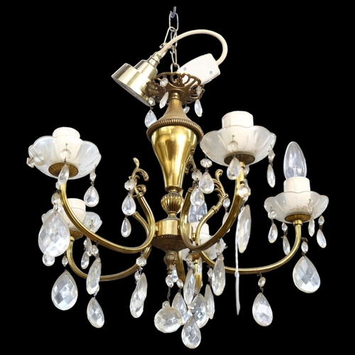 245 - A gilt-metal 4-branch chandelier with glass lustres, drop approx 65cm