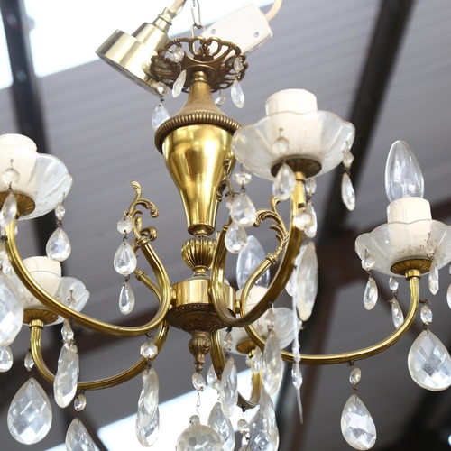 245 - A gilt-metal 4-branch chandelier with glass lustres, drop approx 65cm