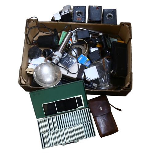 251 - A quantity of Vintage cameras and associated accessories, including a No. 1A pocket Kodak Junior cam... 