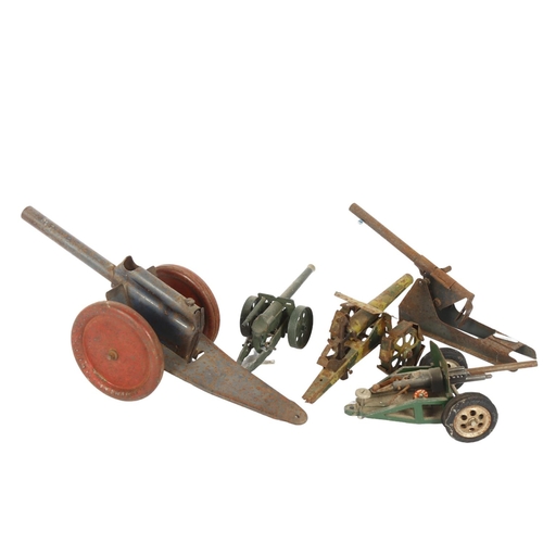 266 - A group of Vintage tinplate toy cannons, largest length 36cm (5)