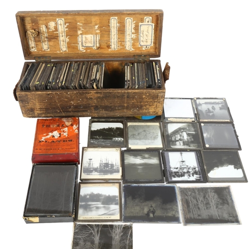 268 - A box of Antique glass magic lantern slides, slides cover various subjects including many nautical a... 